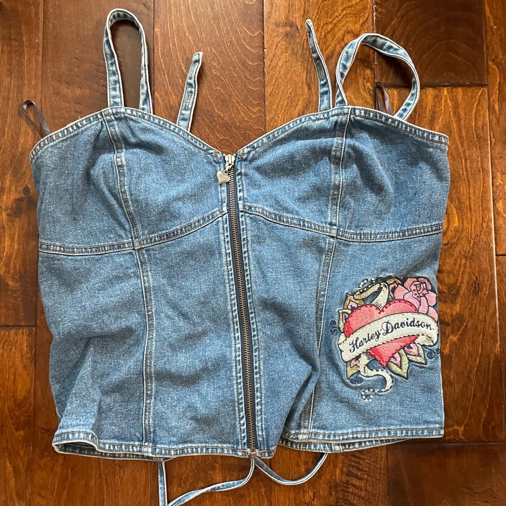 Harley Davidson zip up corset shirt